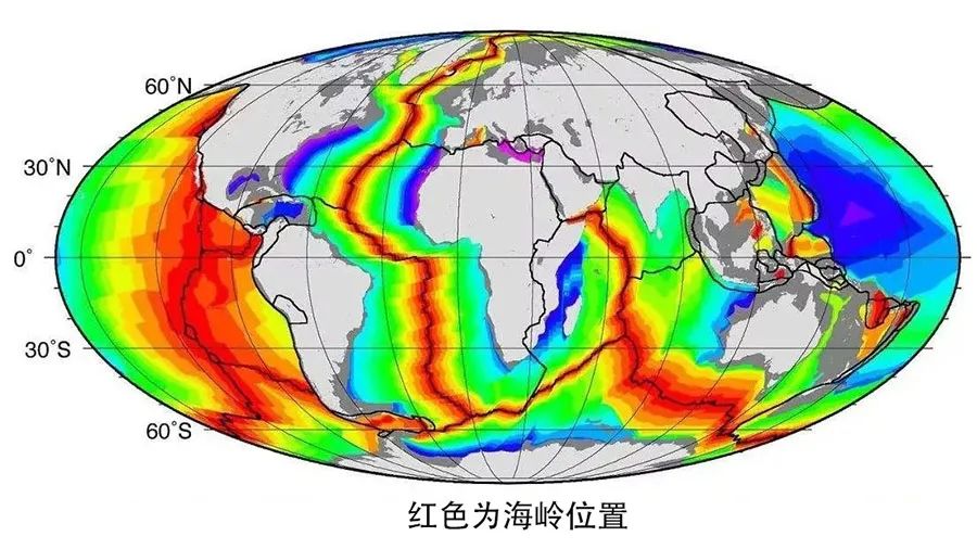 大洋海脊（红色区域）