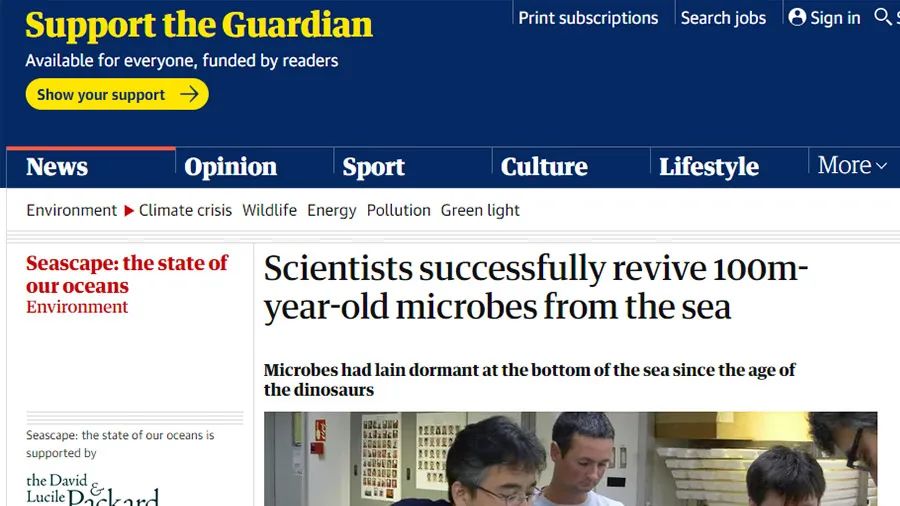 （英国卫报的）报道称细菌来自1亿年前的海底